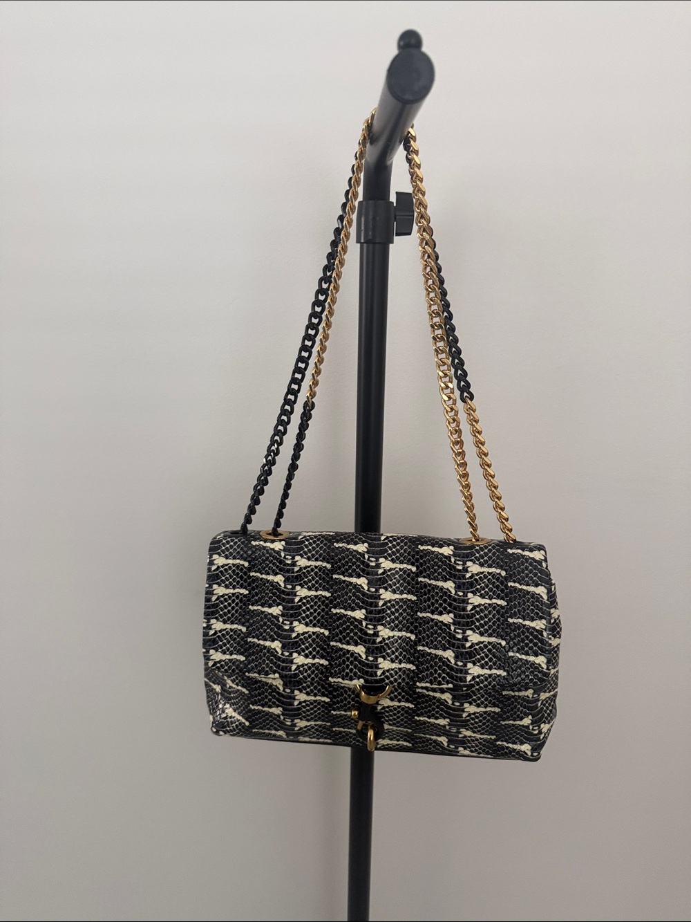 Rebecca Minkoff Black and Cream Patterned Chain Shoulder Bag